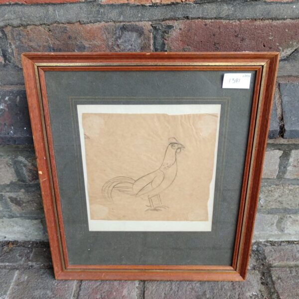 Vintage pastel drawing of a chicken in a frame.