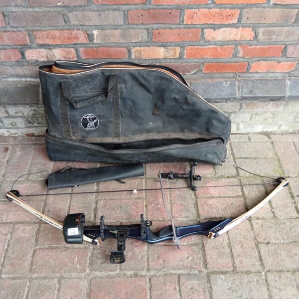 American archery compound bow with protective case.