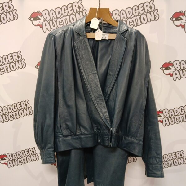Vintage Yves Saint Laurent leather suit, 1980s designer fashion.