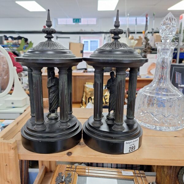 Victorian slate and bronze clock garnitures with Roman figures.