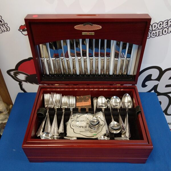 Vintage Cooper Ludlam silver plate cutlery set in wooden case.