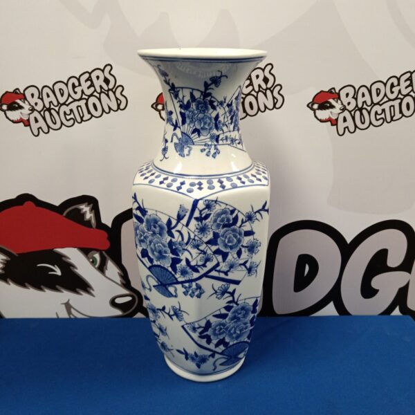 Antique Chinese blue and white porcelain vase, 18 inches tall.