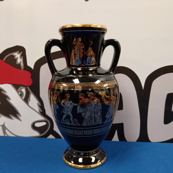 Elegant black porcelain vase with 24k gold accents for home decor.