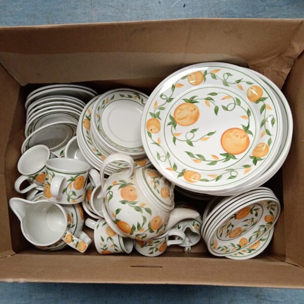 Large Portmeirion Mandarin dinner service set with orange floral design.