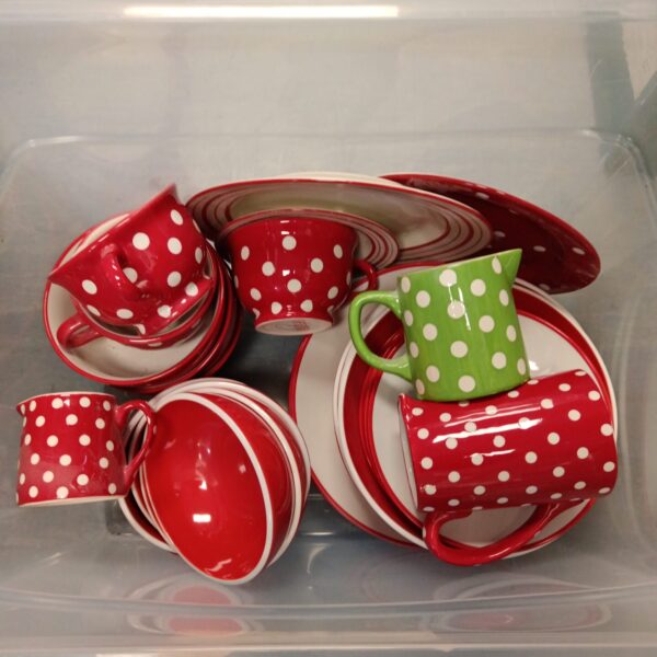 Large box of Laura Ashley & John Lewis plates, bowls & mugs