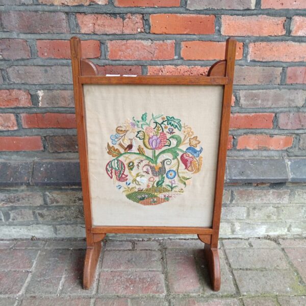Vintage tree of life embroidery firescreen with oak frame.
