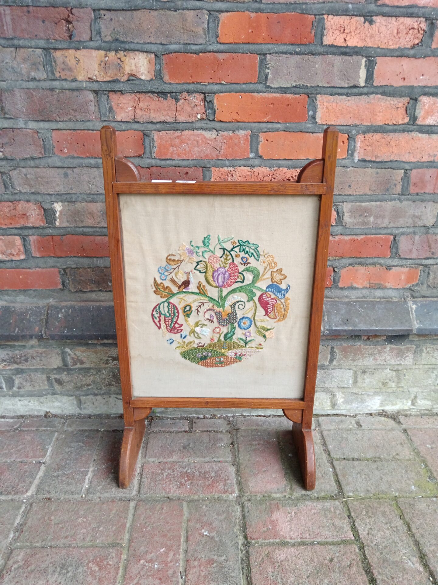 942 Vintage oak frame tree of life embroidery firescreen