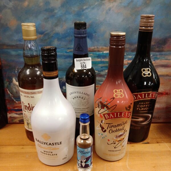 Mixed lot of alcohol bottles including Bailey's and Sherry.
