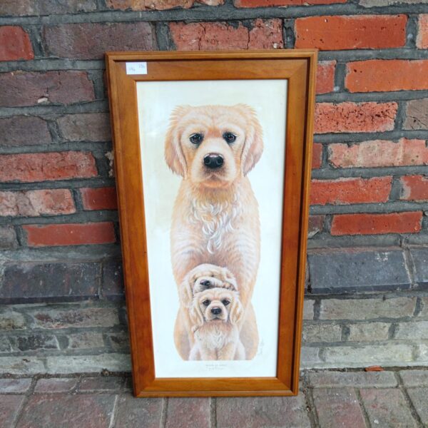 Vintage Warwick Higgs golden retriever print featuring two puppies.