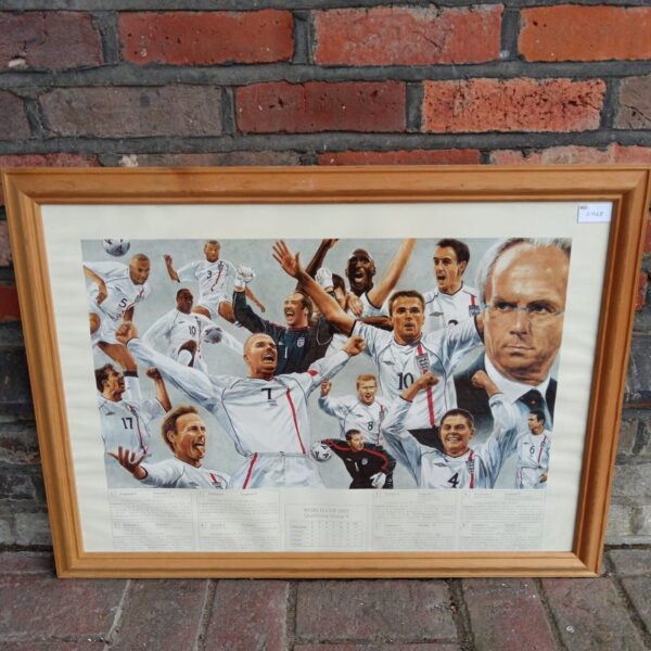 Framed England World Cup 2002 football print featuring the national team.