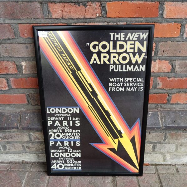 Vintage Southern Railway Golden Arrow poster, Art Deco travel art.