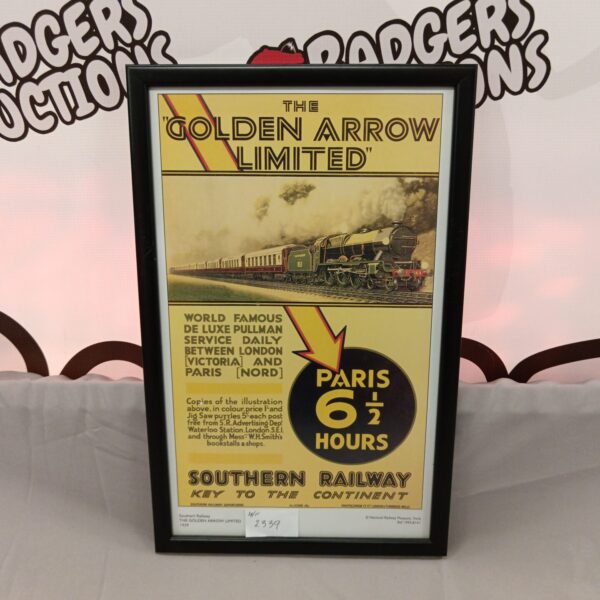 Vintage Golden Arrow Limited railway poster framed print.