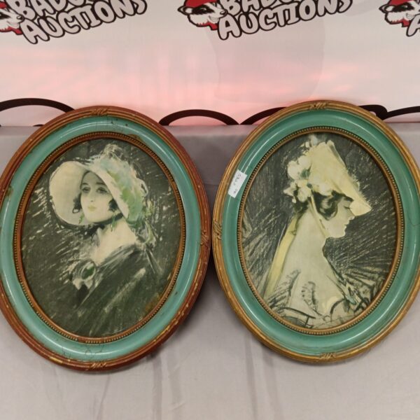 Antique Victorian portrait pair in oval frames, vintage wall decor.