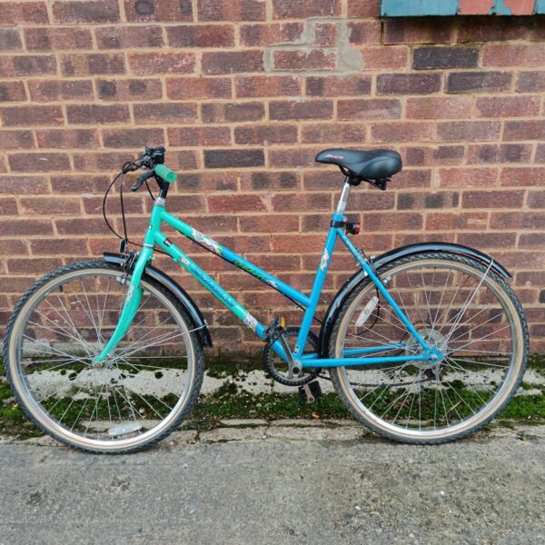Blue Emmelle Bella mountain bike, vintage ladies bicycle.