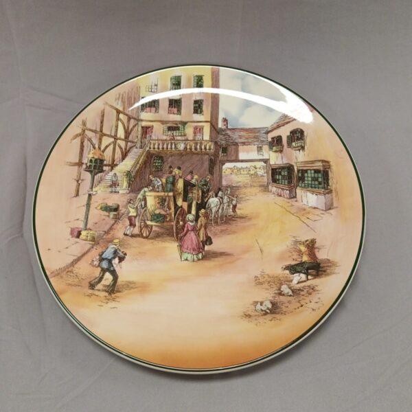 Royal Doulton 13.5" plate with a detailed coaching scene illustration.