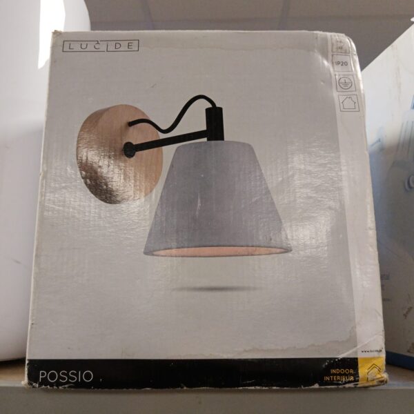 Lucide Possio wall light in original packaging, modern bathroom sconce.