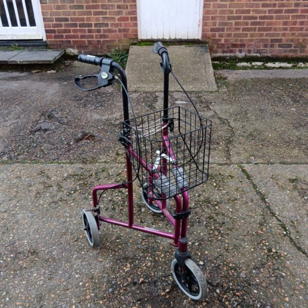 Purple Care Co mobility walker with basket for added support.