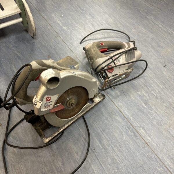 Vintage circular saw and jigsaw set for DIY projects.
