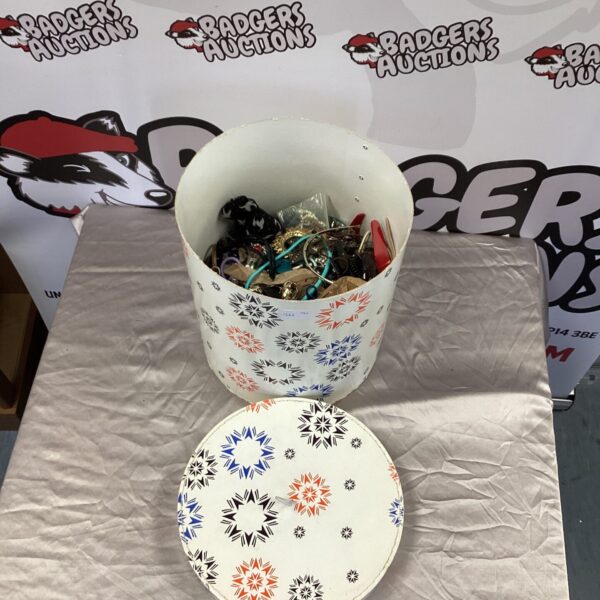 Large tub of mixed costume jewellery assortment.