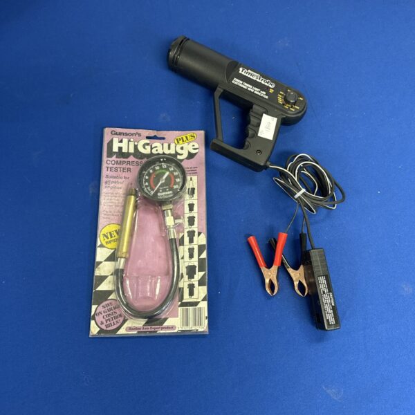 Vintage Gunsons car timing gun and compression tester set.