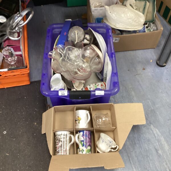 Mixed china lot with mugs and teacups in a box.