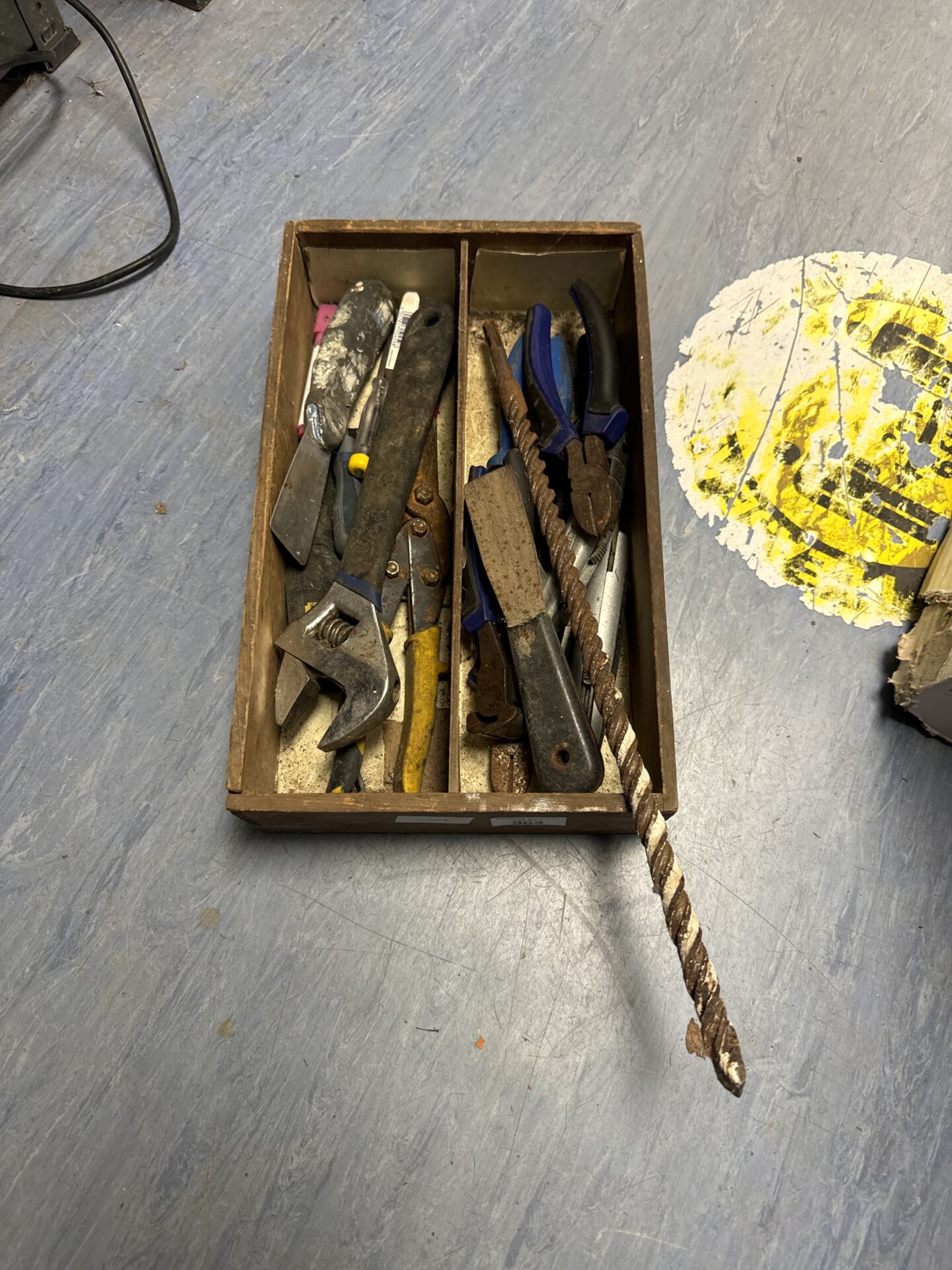 945 Small wooden tray of tools