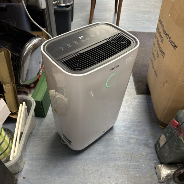 White Devola dv20l dehumidifier for moisture removal in a home.