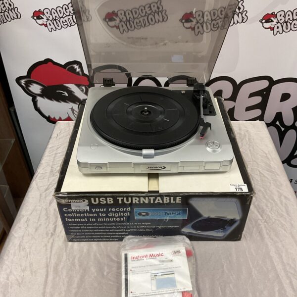 Zennox USB turntable in original box, vinyl record player.