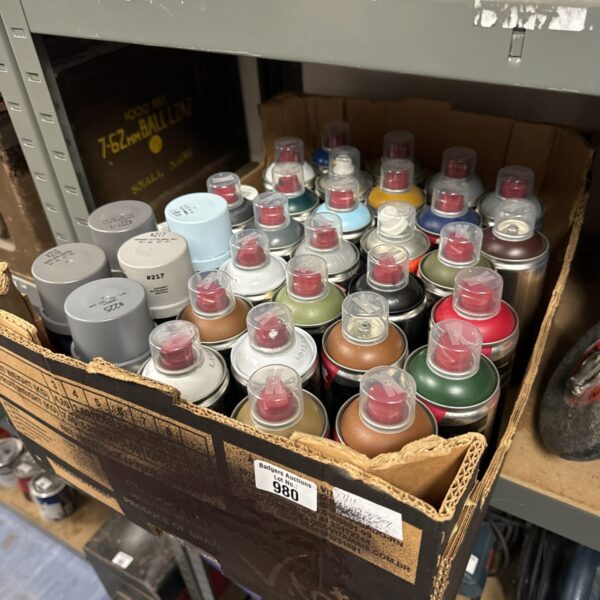 Lot of part-used Kobra spray paint cans for graffiti art.