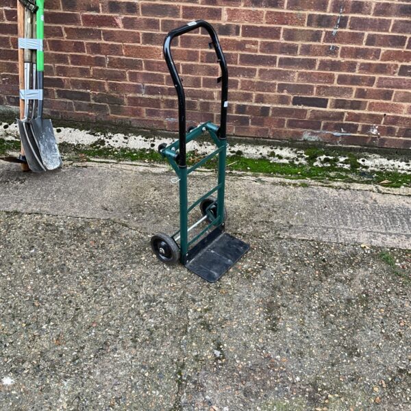 Steel three-way sack barrow for garden and DIY tasks.