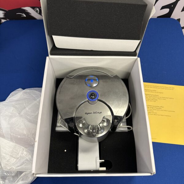 Dyson 360 Eye robot vacuum cleaner in its box.