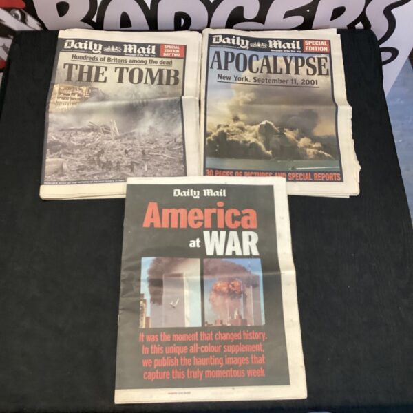 9/11 Daily Mail newspapers, historical collectible newsprint editions.