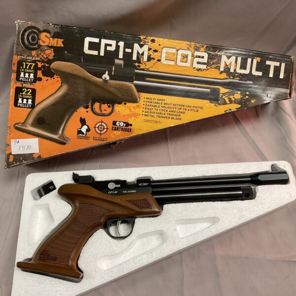 SMK CP1M CO2 air pistol side view, .177 calibre target airgun.