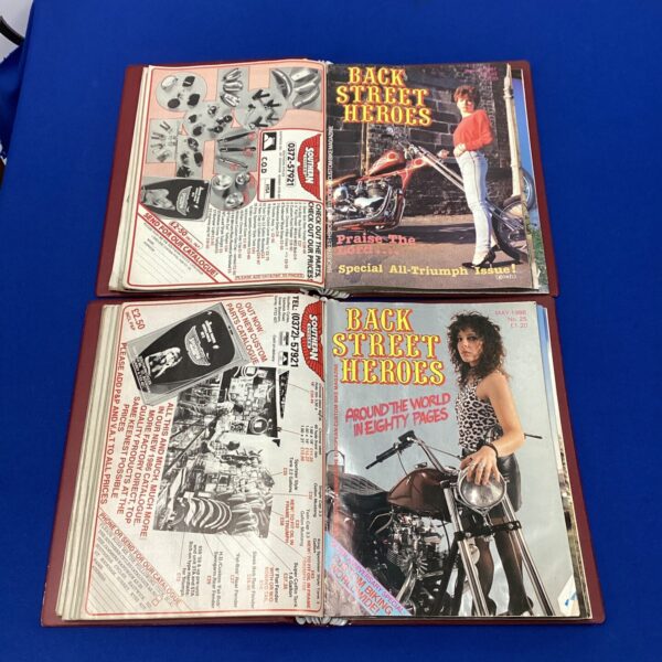 Lot of vintage Back Street Heroes magazines for car enthusiasts.