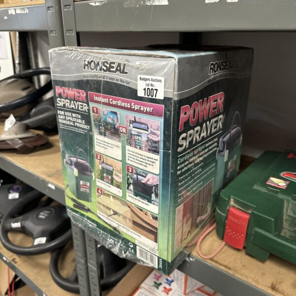 Sealed Ronseal power sprayer in original packaging, ready for use.