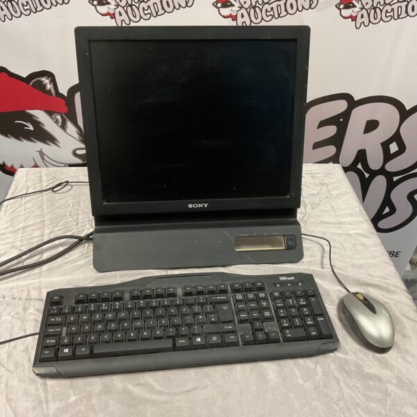Sony monitor with keyboard and mouse set for desktop computers.