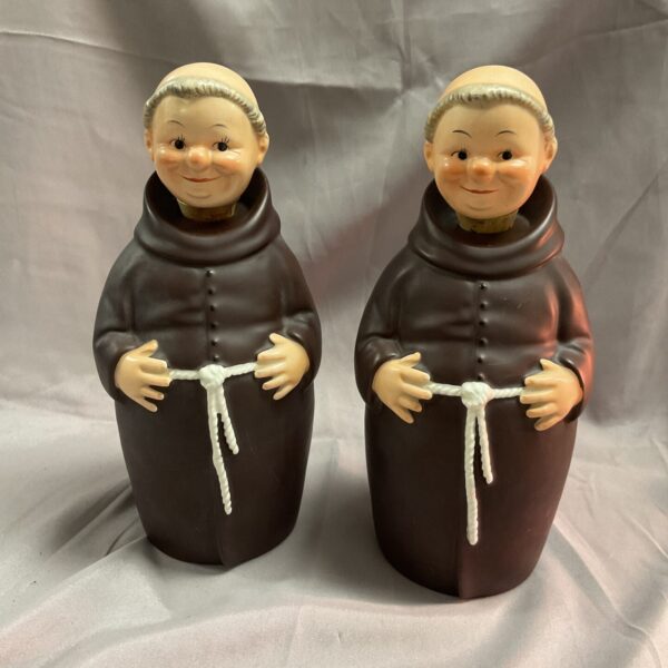 Vintage Goebel style monk decanters, collectible pair.