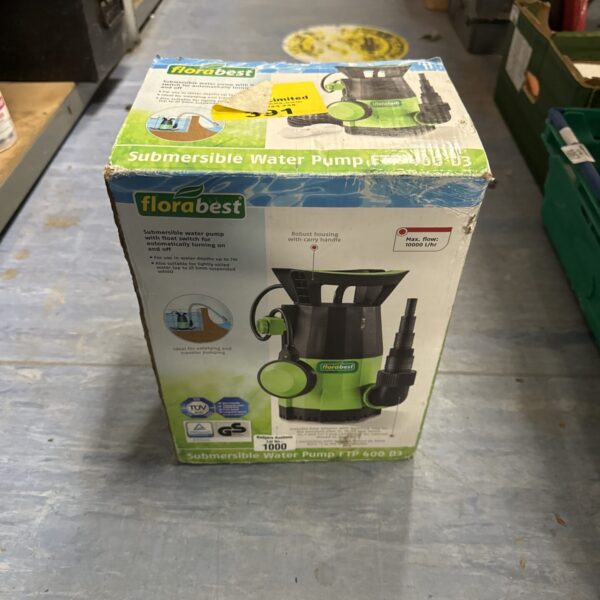 Florabest submersible pump with float switch for garden ponds.