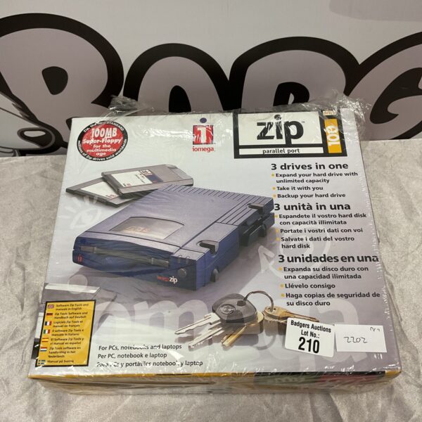 Vintage Iomega Zip drive with parallel port connection for data storage.