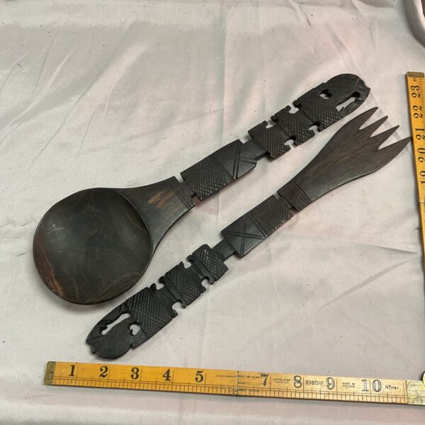 African carved wood salad servers