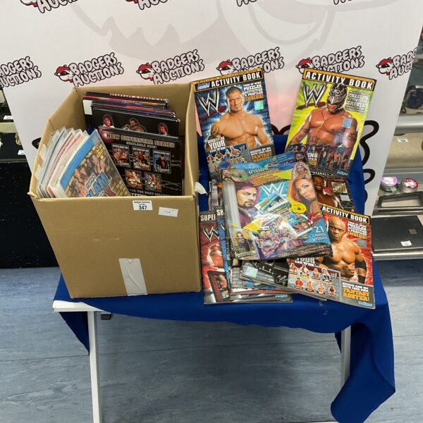 Box of WWE books and large collection of slam attax cards