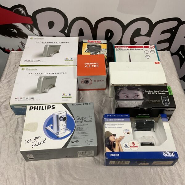 Philips ToUcam Pro webcam and SATA enclosure lot for collectors.