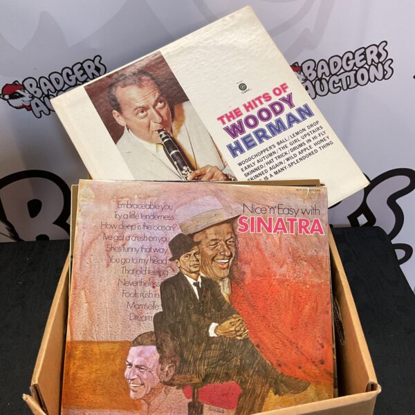 Vinyl record lot featuring Frank Sinatra and Johnny Cash records.