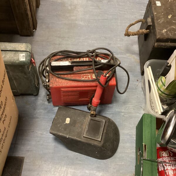Vintage Weldamato welding machine with included mask.
