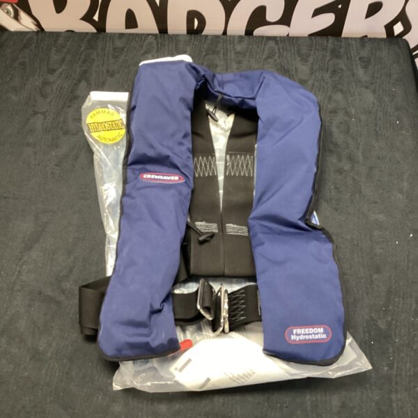 Front view of a used Crewsaver life vest for boating safety.
