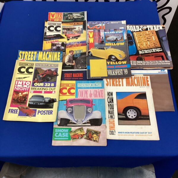 Vintage car magazines collection featuring Street Machine and Road & Track.