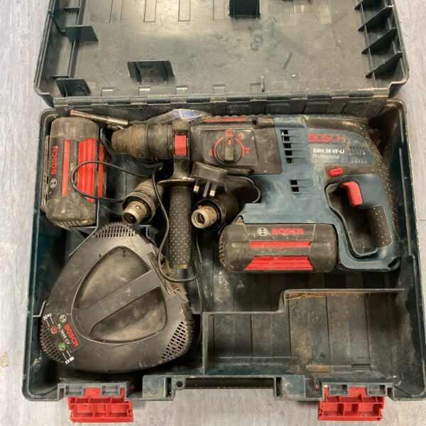 Bosch GBH 36 VF LI cordless hammer drill in open carry case.