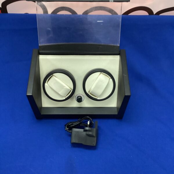 Black double watch winder box for automatic watches.