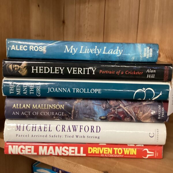 Vintage hardback book lot featuring titles by Michael Crawford and Nigel Mansell.