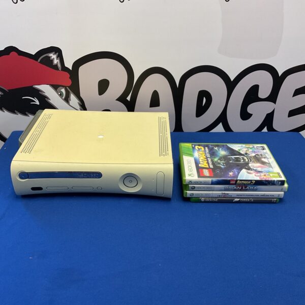 Microsoft Xbox 360 console with controller and Forza Motorsport game.